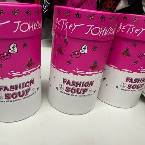 Betsey Johnson Pink and White Fashion Soup Crew Socks